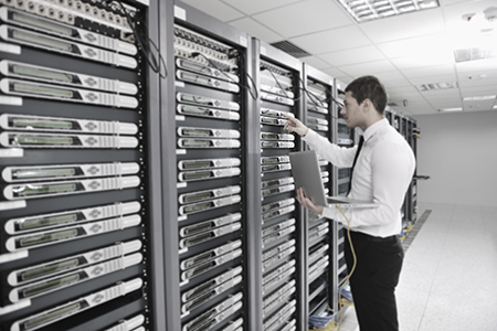 Man and server rack